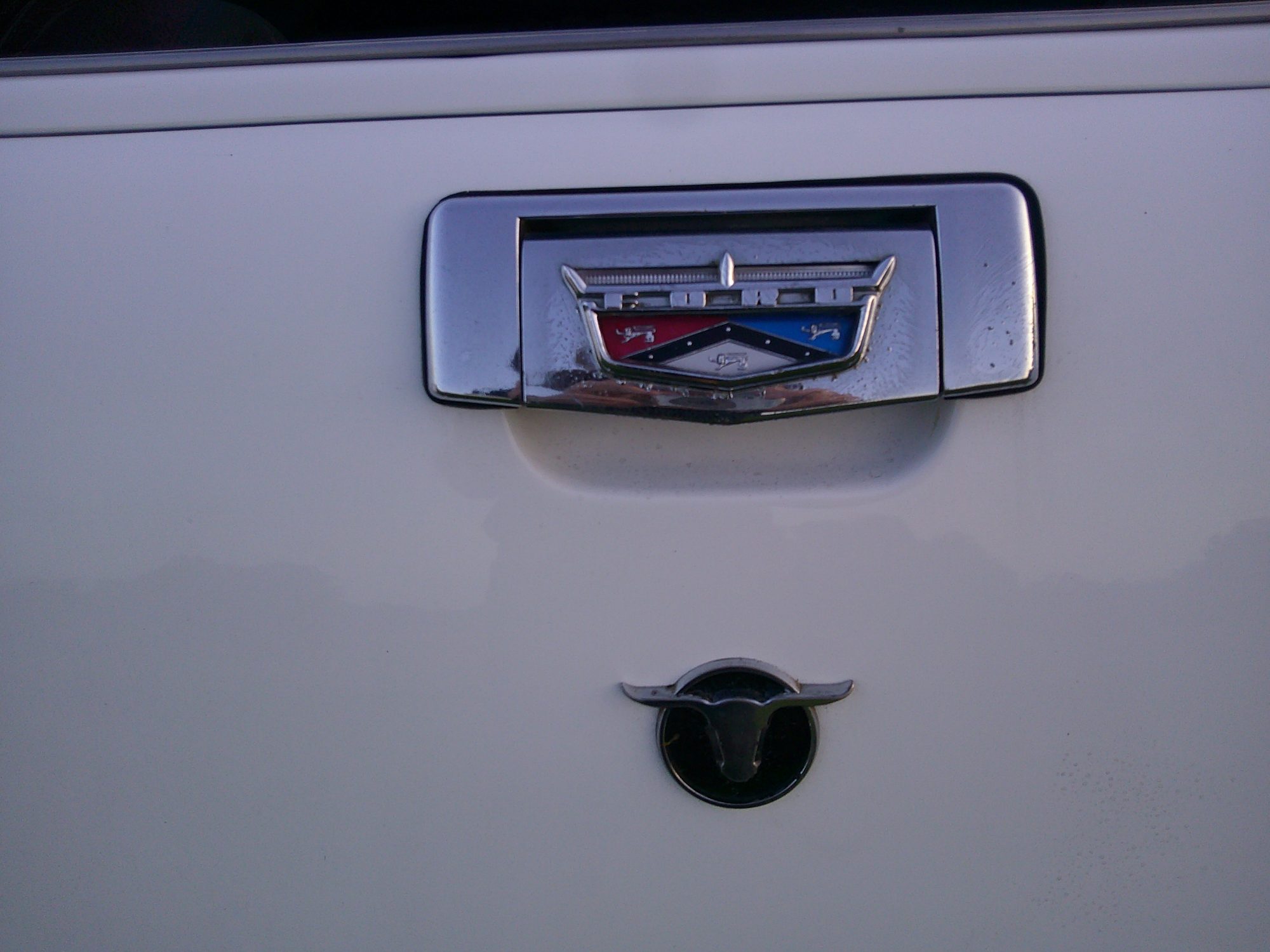 Chrome Ford tailgate handle and emblem detail