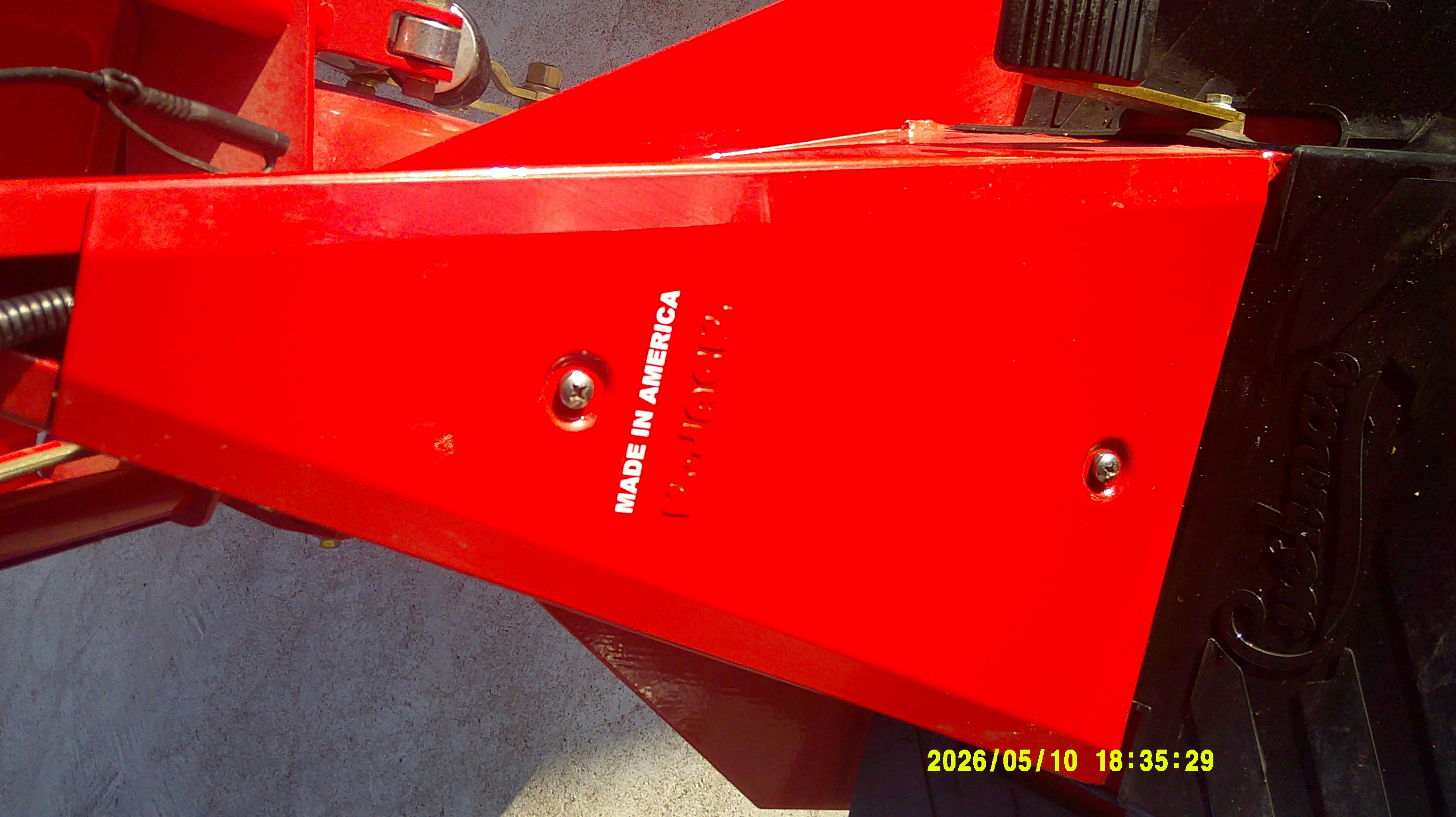 Detail of red body panel with Made in America lettering