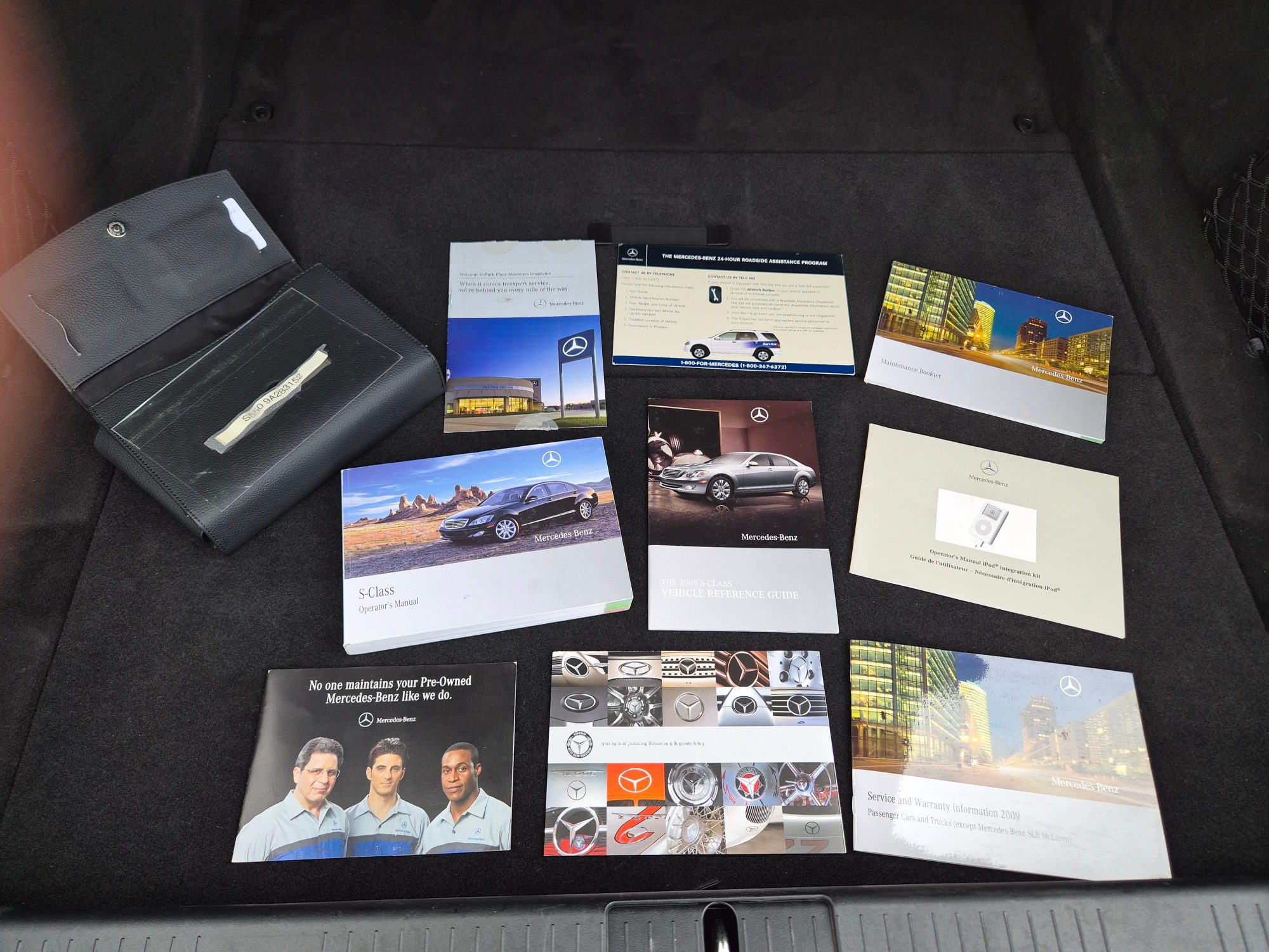 Mercedes-Benz S-Class owner's manuals and documentation in leather pouch