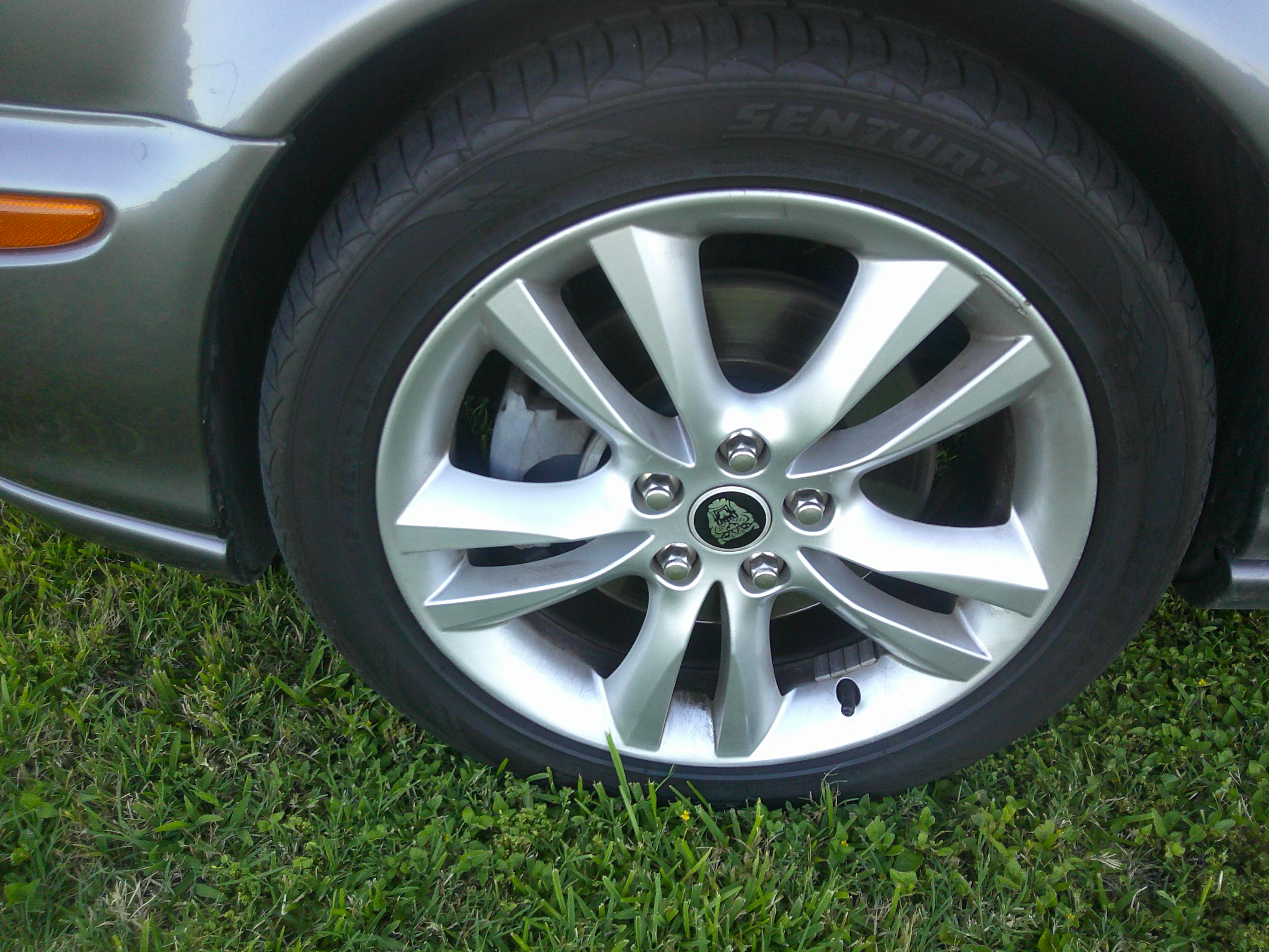 Close-up of alloy wheel and tire