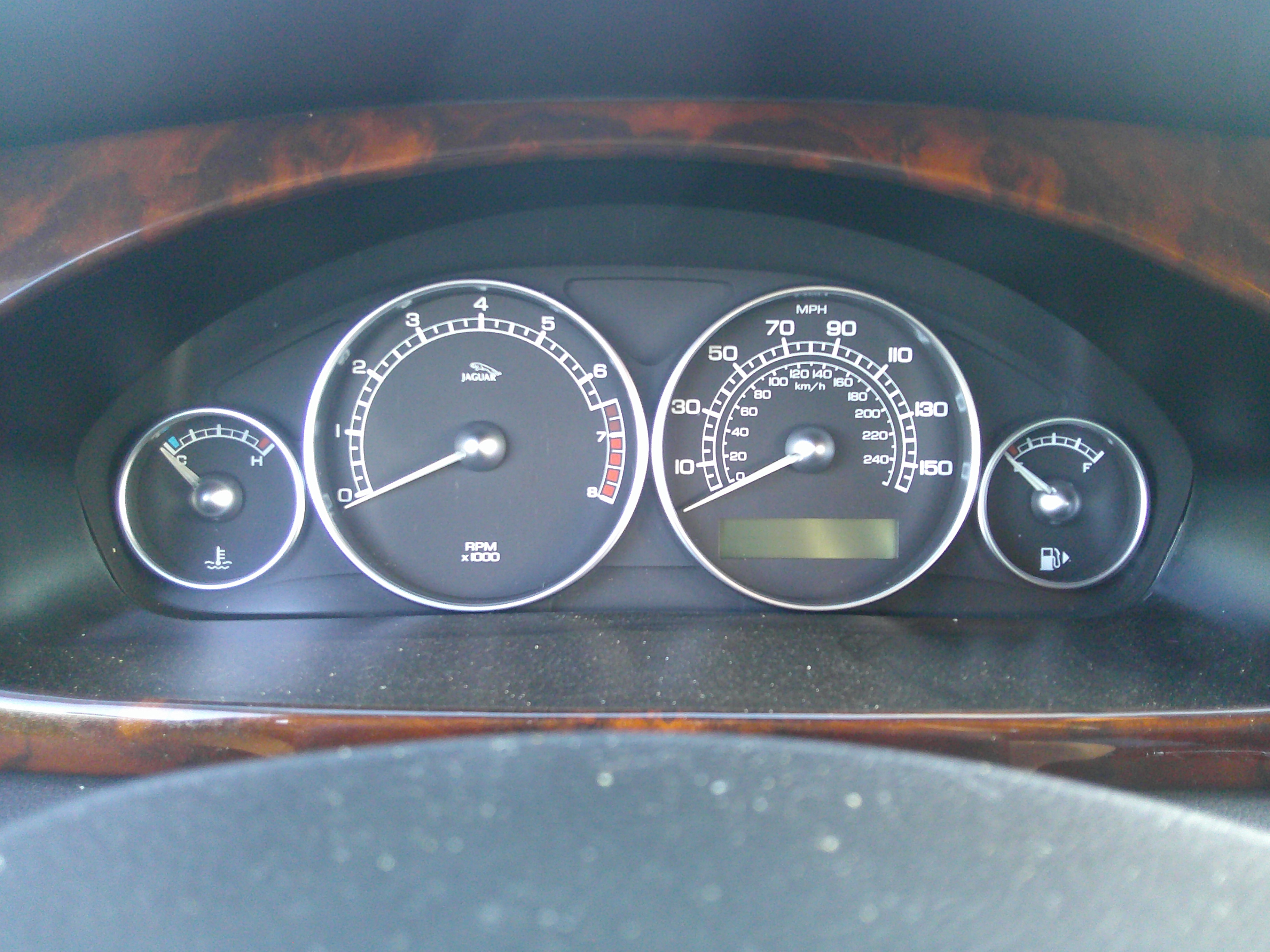View of the instrument cluster including speedometer and tachometer.